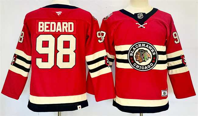 Youth Chicago Blackhawks #98 Connor Bedard Red 2024 Winter Classic Stitched Jersey